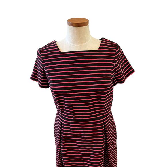 Talbots Ponte knit Work Dress Navy Blue Stripe 12P - Picture 2 of 7